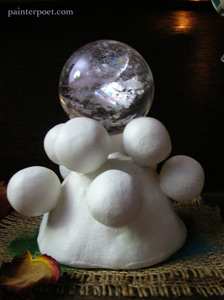 quartz crystal ball, roundabout white clay